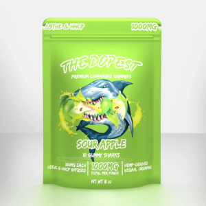 THE DOPEST HHC GUMMIES SOUR APPLE SHARKS HHCP + D9 GUMMIES - 1000MG